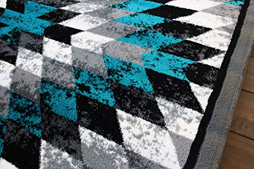 Masada Rugs, Stephanie Collection Area Rug Southwest Native American Distressed Design 1106 Turquoise Grey White Black (4 Feet X 5 Feet)