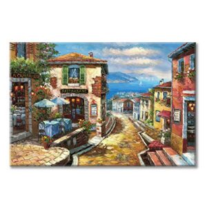 utop-art italian cityscape abstract wall art artwork: mediterranean city italy street towns picture painting on canvas for paris cafe room