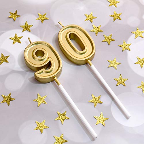 90th Birthday Candles Cake Numeral Candles Happy Birthday Cake Candles Topper Decoration for Birthday Wedding Anniversary Celebration Supplies (Gold)