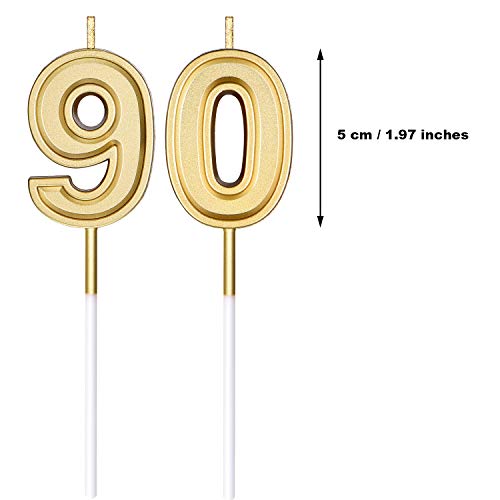 90th Birthday Candles Cake Numeral Candles Happy Birthday Cake Candles Topper Decoration for Birthday Wedding Anniversary Celebration Supplies (Gold)