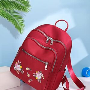 ZEHO Women Cute Mini Nylon Backpack Purse Casual Lightweight Small Daypack for Girls Embroidered Floral Backpack, Red, One Size, (0026-01Z)