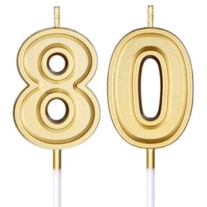 80th birthday candles cake numeral candles happy birthday cake candles topper decoration for birthday wedding anniversary celebration supplies (gold)