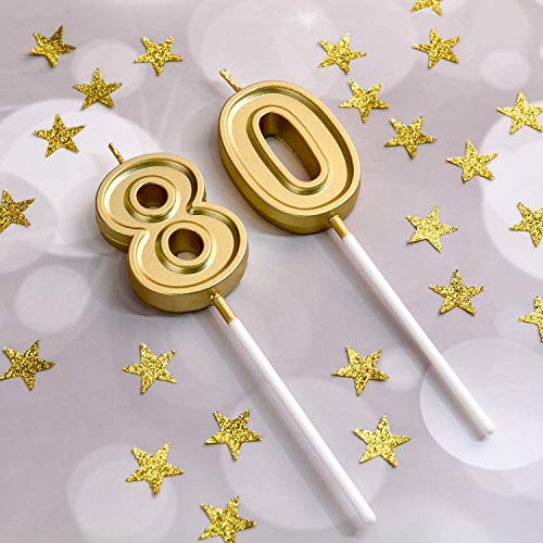 80th Birthday Candles Cake Numeral Candles Happy Birthday Cake Candles Topper Decoration for Birthday Wedding Anniversary Celebration Supplies (Gold)