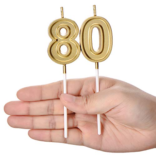 80th Birthday Candles Cake Numeral Candles Happy Birthday Cake Candles Topper Decoration for Birthday Wedding Anniversary Celebration Supplies (Gold)