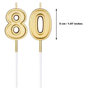 80th Birthday Candles Cake Numeral Candles Happy Birthday Cake Candles Topper Decoration for Birthday Wedding Anniversary Celebration Supplies (Gold)