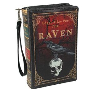 Black Vinyl The Raven Book Handbag Novelty Clutch Purse Crossbody Bag Edgar Allen Poe One Size