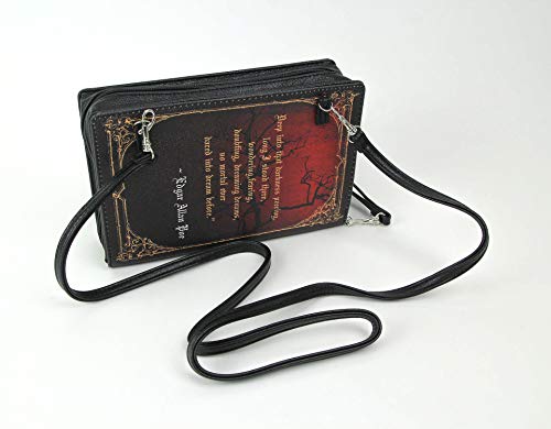 Black Vinyl The Raven Book Handbag Novelty Clutch Purse Crossbody Bag Edgar Allen Poe One Size