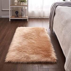 luxurious fluffy area carpet bedroom furry carpet faux fur sheepskin nursery carpet children room blanket living room home decor floor mat (50x150cm, brown)