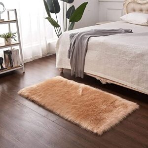 Luxurious Fluffy Area Carpet Bedroom Furry Carpet Faux Fur Sheepskin Nursery Carpet Children Room Blanket Living Room Home Decor Floor Mat (50X150cm, Brown)