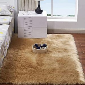 Luxurious Fluffy Area Carpet Bedroom Furry Carpet Faux Fur Sheepskin Nursery Carpet Children Room Blanket Living Room Home Decor Floor Mat (50X150cm, Brown)