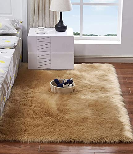 Luxurious Fluffy Area Carpet Bedroom Furry Carpet Faux Fur Sheepskin Nursery Carpet Children Room Blanket Living Room Home Decor Floor Mat (50X150cm, Brown)