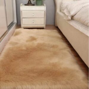 Luxurious Fluffy Area Carpet Bedroom Furry Carpet Faux Fur Sheepskin Nursery Carpet Children Room Blanket Living Room Home Decor Floor Mat (50X150cm, Brown)
