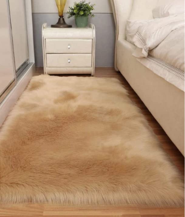 Luxurious Fluffy Area Carpet Bedroom Furry Carpet Faux Fur Sheepskin Nursery Carpet Children Room Blanket Living Room Home Decor Floor Mat (50X150cm, Brown)