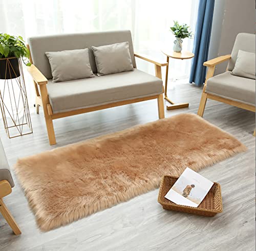 Luxurious Fluffy Area Carpet Bedroom Furry Carpet Faux Fur Sheepskin Nursery Carpet Children Room Blanket Living Room Home Decor Floor Mat (50X150cm, Brown)