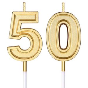 50th birthday candles cake numeral candles happy birthday cake candles topper decoration for birthday wedding anniversary celebration supplies (gold)