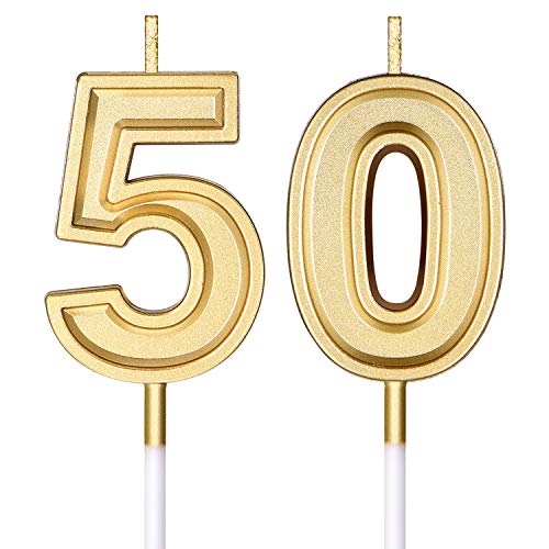 50th Birthday Candles Cake Numeral Candles Happy Birthday Cake Candles Topper Decoration for Birthday Wedding Anniversary Celebration Supplies (Gold)