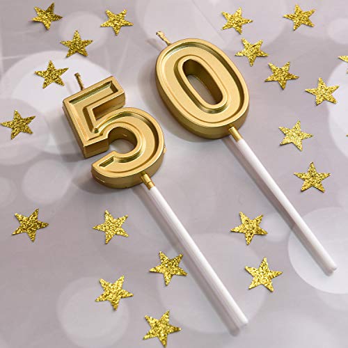 50th Birthday Candles Cake Numeral Candles Happy Birthday Cake Candles Topper Decoration for Birthday Wedding Anniversary Celebration Supplies (Gold)