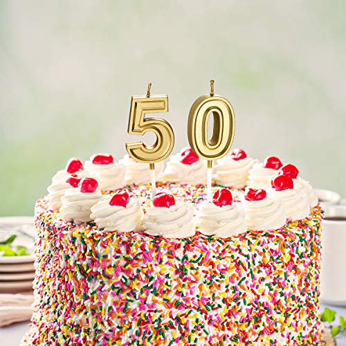50th Birthday Candles Cake Numeral Candles Happy Birthday Cake Candles Topper Decoration for Birthday Wedding Anniversary Celebration Supplies (Gold)