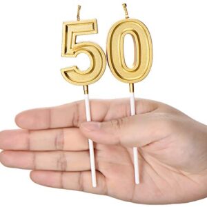 50th Birthday Candles Cake Numeral Candles Happy Birthday Cake Candles Topper Decoration for Birthday Wedding Anniversary Celebration Supplies (Gold)