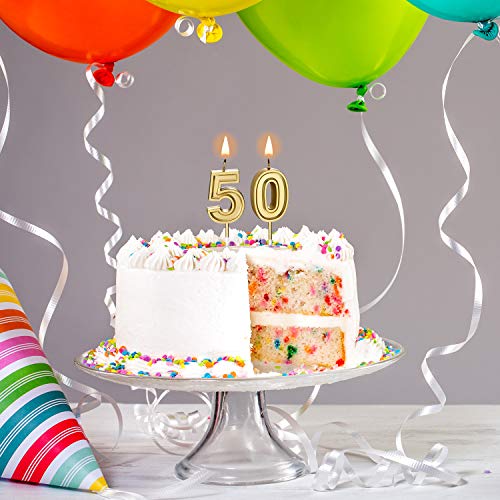 50th Birthday Candles Cake Numeral Candles Happy Birthday Cake Candles Topper Decoration for Birthday Wedding Anniversary Celebration Supplies (Gold)