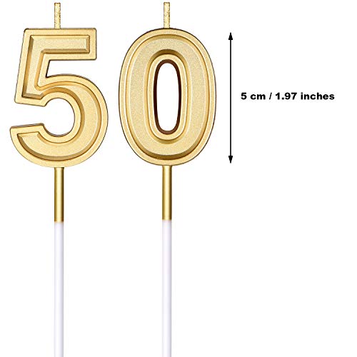 50th Birthday Candles Cake Numeral Candles Happy Birthday Cake Candles Topper Decoration for Birthday Wedding Anniversary Celebration Supplies (Gold)