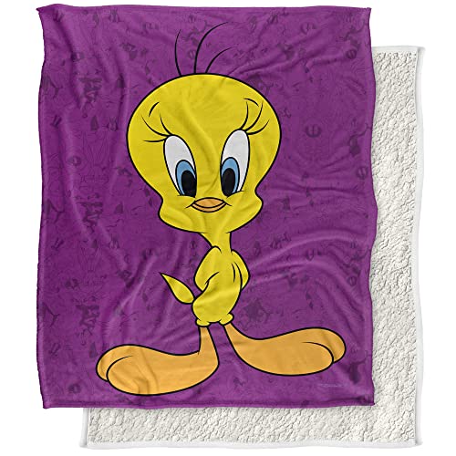 Looney Tunes Blanket, 50"x60", Tweety Bird Character Sherpa Back Super Soft Throw