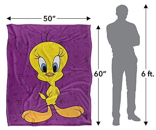 Looney Tunes Blanket, 50"x60", Tweety Bird Character Sherpa Back Super Soft Throw