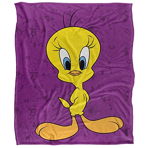Looney Tunes Blanket, 50"x60", Tweety Bird Character Sherpa Back Super Soft Throw