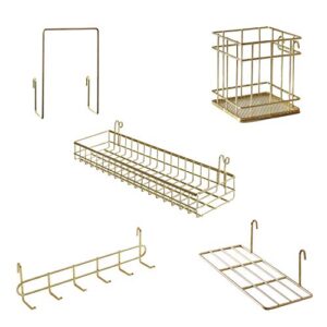 jovone wall grid panel basket,display shelf,pen holder,hooks rack,bookshelf,wall organizer for home supplies,set of 5 (gold)