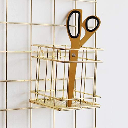 JOVONE Wall Grid Panel Basket,Display shelf,Pen Holder,Hooks Rack,Bookshelf,Wall Organizer For Home supplies,Set of 5 (Gold)