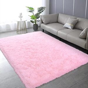 zareas pink area rug for girls bedroom, 4×6 feet fluffy rug for living room, shaggy throw rug for kids room nursery room, super soft indoor modern plush rug dorm rug furry carpet cute home decor