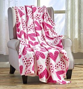 large heart throw blanket soft fleece white blanket with pink hearts for kids adults use on couch sofa bed 50 x 60