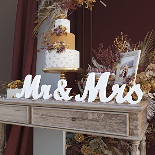 VIOPVERY Mr and Mrs Sign for Wedding Table,Large Wooden Letters Mr & Miss Signs for Sweetheart Table,Photo Props Wedding Decorations for Anniversary,White