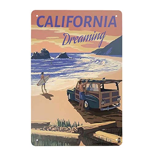 Retro Tin Sign California Vintage Metal Sign for Wall Poster for Home Kitchen Bar Coffee Shop 12x8 Inch