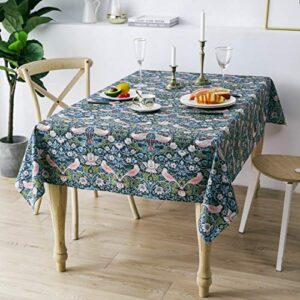obal william morris tablecloth original design green table cloth for rectangle tables wipeable polyester fabric table cover kitchen dinning decorations washable, 91″x55″ (strawberry thief)