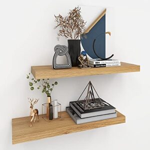 inhabit union oak floating shelves for wall，24in wall mounted display ledge shelves perfect for bedroom, bathroom, living room and kitchen decoration storage (oak)