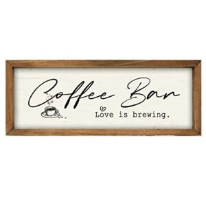 Wartter 16.2x6.4 inches Wood Framed Coffee Bar Sign -Love is Brewing Wall Art Decor