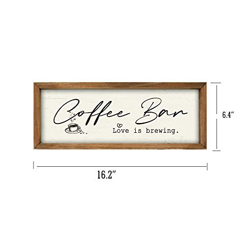 Wartter 16.2x6.4 inches Wood Framed Coffee Bar Sign -Love is Brewing Wall Art Decor