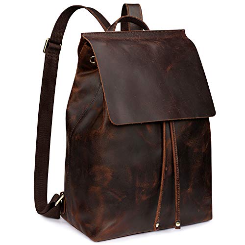 S-ZONE Women Vintage Genuine Leather Backpack Fashion Rucksack Schoolbag Travel Daypack with Luggage Sleeve