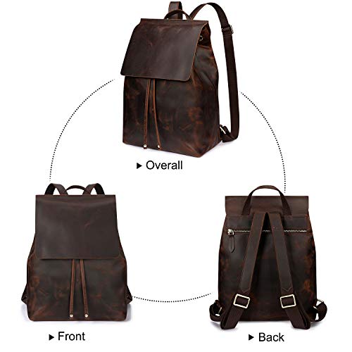 S-ZONE Women Vintage Genuine Leather Backpack Fashion Rucksack Schoolbag Travel Daypack with Luggage Sleeve