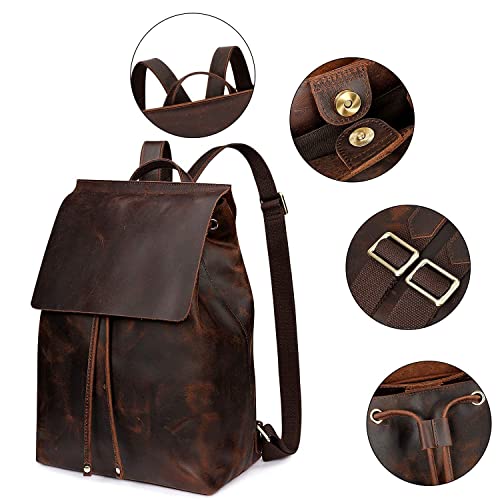 S-ZONE Women Vintage Genuine Leather Backpack Fashion Rucksack Schoolbag Travel Daypack with Luggage Sleeve