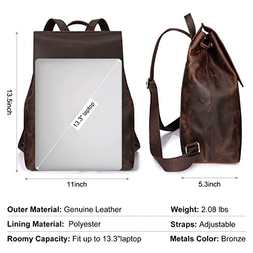 S-ZONE Women Vintage Genuine Leather Backpack Fashion Rucksack Schoolbag Travel Daypack with Luggage Sleeve