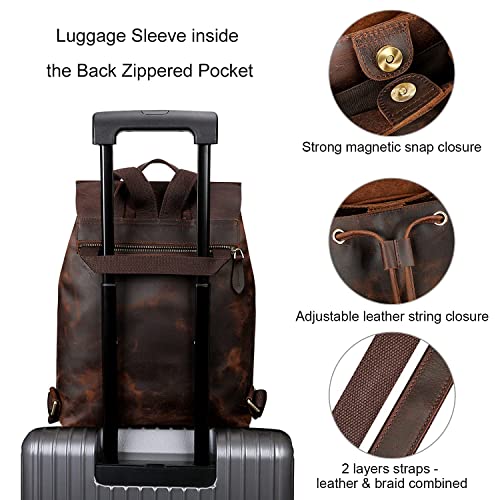 S-ZONE Women Vintage Genuine Leather Backpack Fashion Rucksack Schoolbag Travel Daypack with Luggage Sleeve