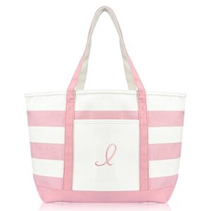 dalix striped beach bag tote bags satchel personalized pink ballent letter i