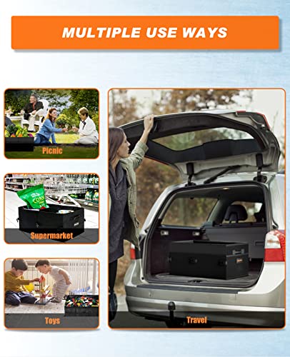 MIKKUPPA Car Trunk Organizer - Suv Trunk Organizer Oxford Material Car Trunk Organizer Trunk Storage Box with Handle, Multi-Compartment Foldable, for SUV Auto Truck Van with Non-Slip Bottom (Black)