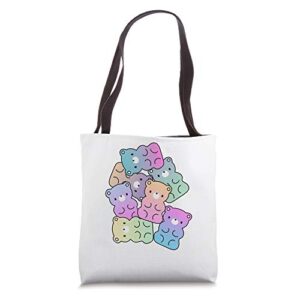 cute rainbow gummy bear design kawaii aesthetic teens tote bag
