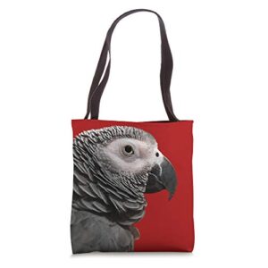 african grey parrot, close up face, eye, beak tote bag