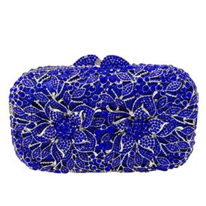 boutique de fgg double flowers women crystal clutch evening bags wedding party rhinestones handbags and purses (fit for iphone 8,blue)