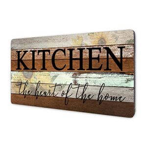 farmhouse kitchen signs wall decor funny kitchen wall art-kitchen is the heart of the home-sunflower themed printed large wood signs kitchen wall decor home decorations 16″ x 8″