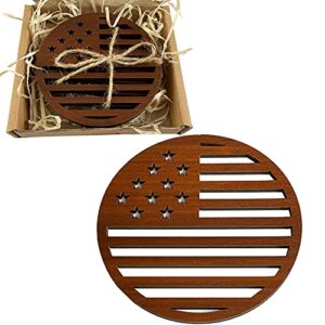 independence day wood coasters set – this usa gift include 4pcs carved american flag wooden coasters for drinks – great patriotic home decorations